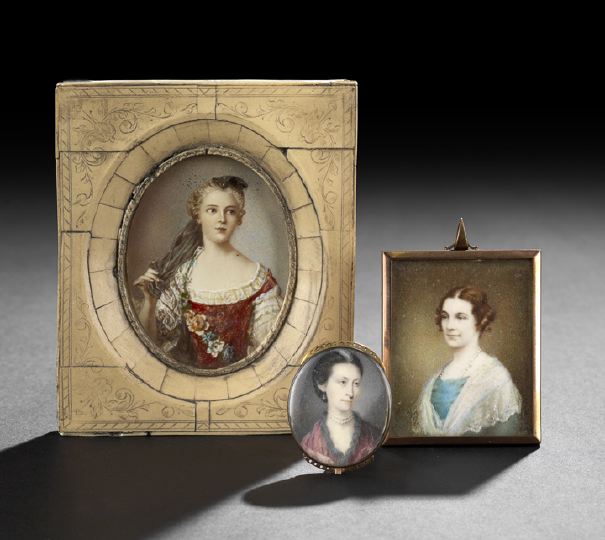 Appraisal: Collection of Three Portrait Miniatures of Ladies of Fashion including