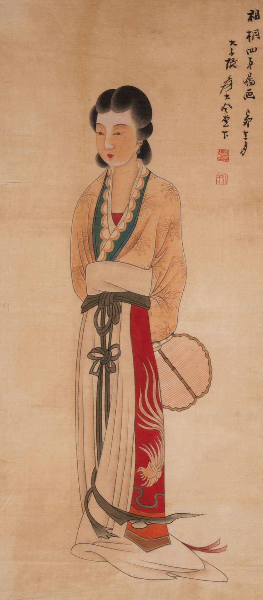 Appraisal: Chinese School th c painting image of courtesan with calligraphy