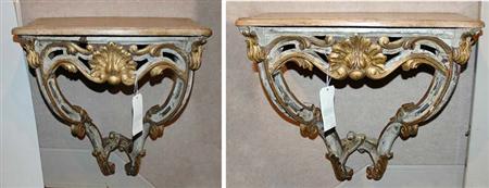 Appraisal: Pair of Italian Rococo Style Parcel Gilt and Painted Consoles