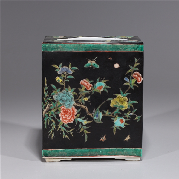 Appraisal: Chinese famille verte enameled porcelain black ground rectangle vase with