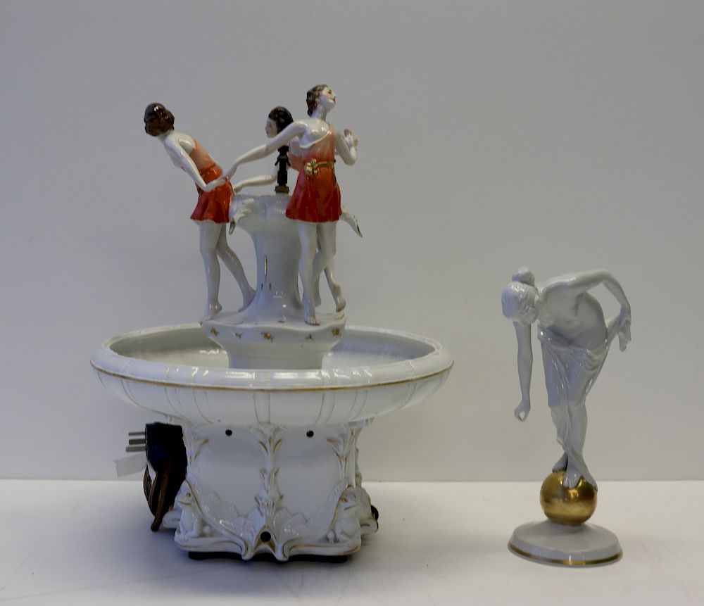 Appraisal: Antique Porcelain Figural Fountain Together With a Rosenthal h Porcelain