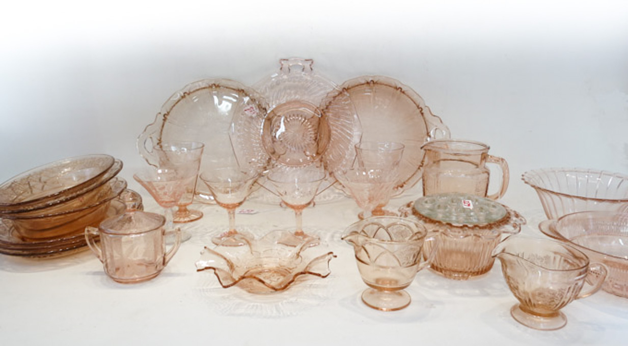 Appraisal: COLLECTION OF PINK DEPRESSION GLASS TABLEWARE one hundred twenty-eight pieces