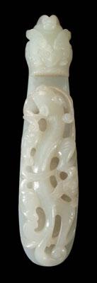 Appraisal: Chinese carved stone belt hook white hardstone dragon head terminal