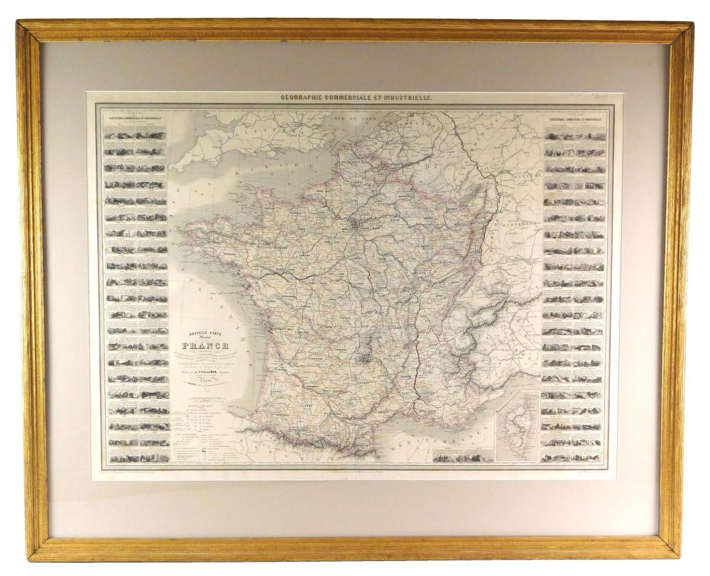 Appraisal: MAP th C Industrial map of France Geographie Commerciale et