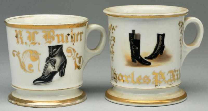 Appraisal: Lot of Shoe Salesman Shaving Mugs Includes one gilded R