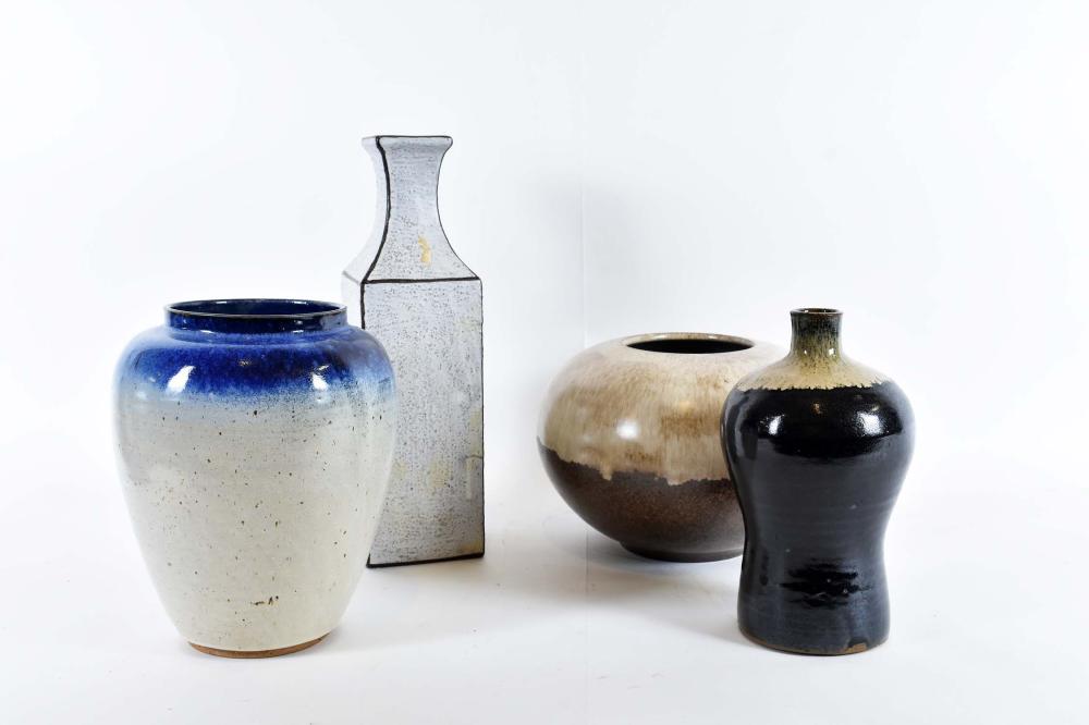 Appraisal: FOUR CONTEMPORARY STUDIO CERAMIC VASESJapanese and Italian Some inscribed Comprising