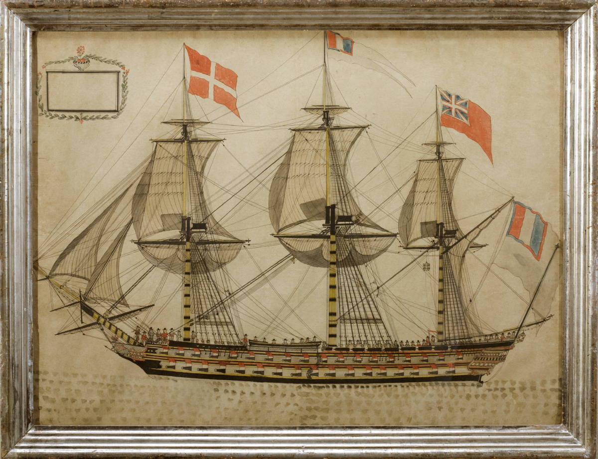 Appraisal: EARLY WATERCOLOR OF A FRENCH SHIP OF THE LINE CIRCA