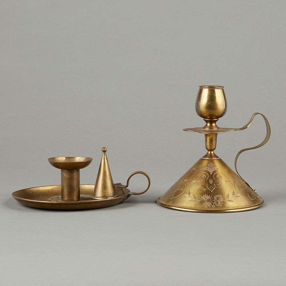 Appraisal: Grp Arts Crafts Brass Candleholders - KSIA - Pairpoint Group