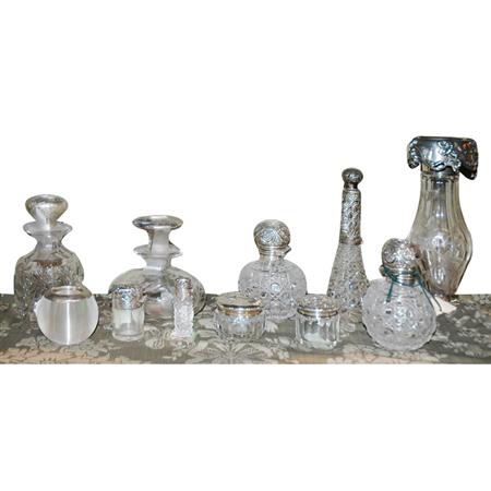 Appraisal: Group of Eleven Silver Mounted Glass Vanity Articles Estimate -