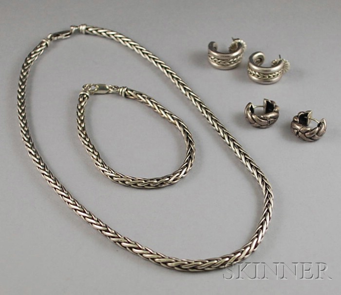 Appraisal: John Hardy Sterling Silver Necklace and Bracelet together with two