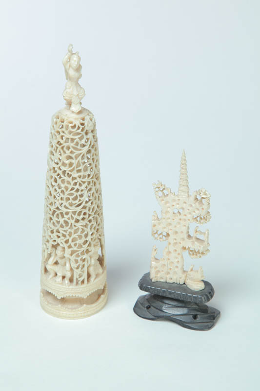 Appraisal: TWO CARVED IVORY PIECES Asian early th century Small Chinese