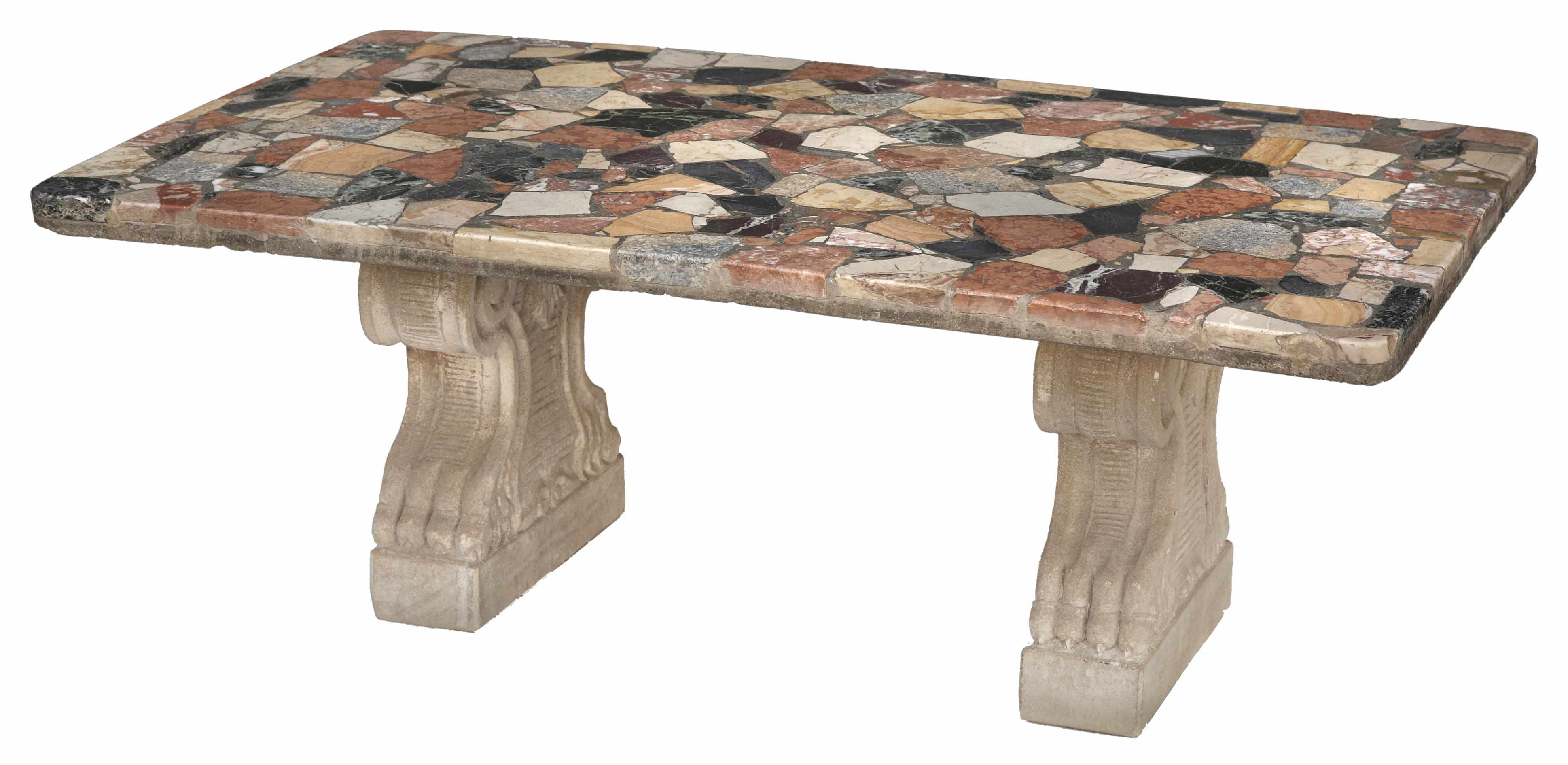 Appraisal: A specimen marble and cast stone coffee table height in