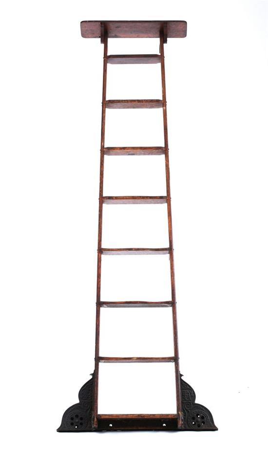 Appraisal: PINE EIGHT-STEP GLIDING LIBRARY LADDER th century With wrought iron