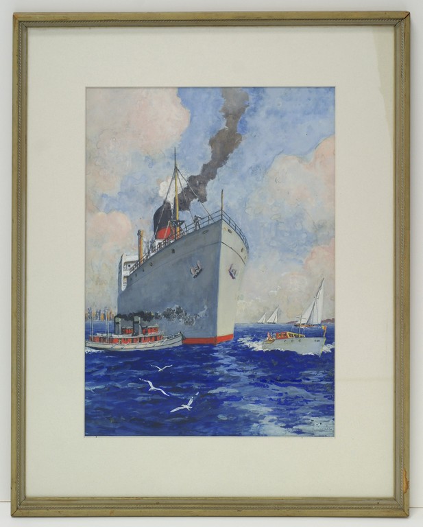 Appraisal: Frank Beaudouin American PA b gouache Steamship in Port x