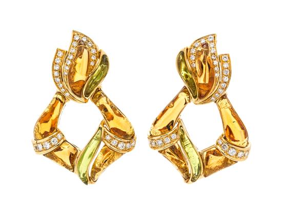 Appraisal: Sale Lot A Pair of Karat Yellow Gold Citrine Diamond