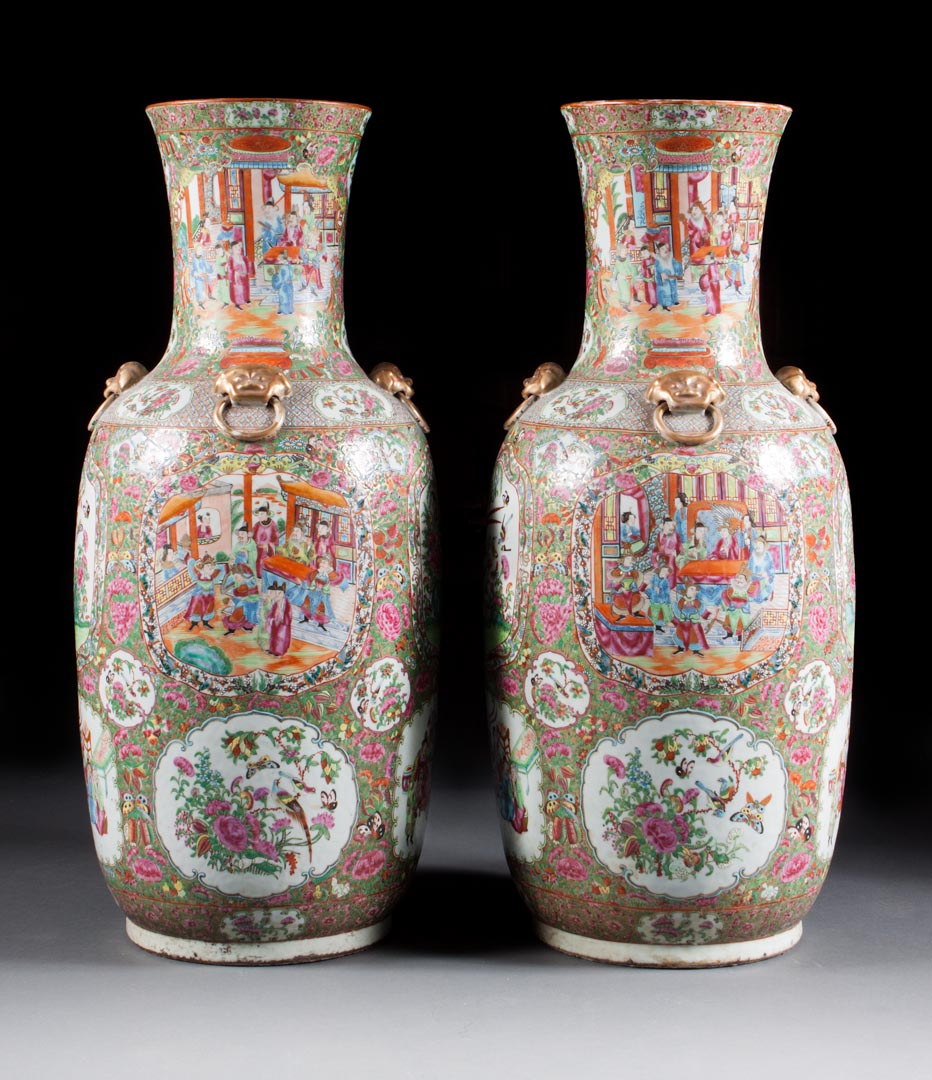 Appraisal: Pair of Chinese Export Rose Medallion palace vases circa monumental