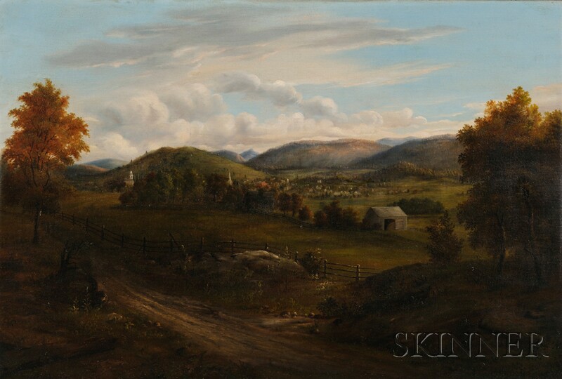 Appraisal: American School th Century New Hampshire Landscape with View of