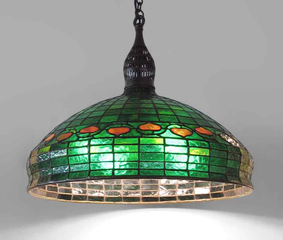 Appraisal: TIFFANY ERA ACORN HANGING LAMP Four swirling arms reaching out