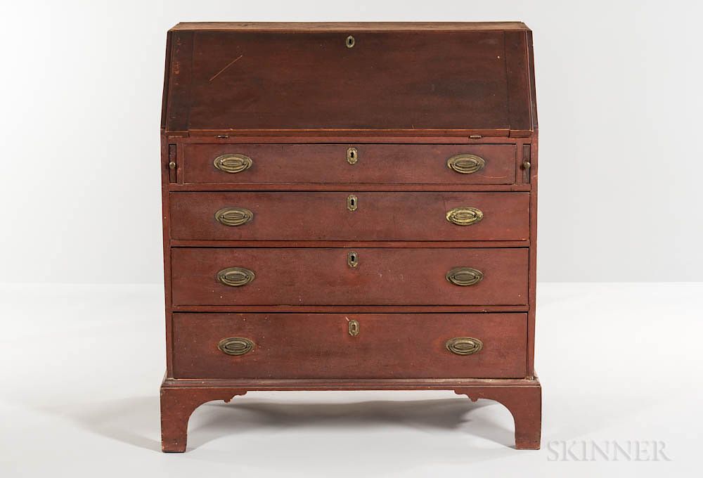 Appraisal: Red-painted Cherry Slant-lid Desk Red-painted Cherry Slant-lid Desk New England