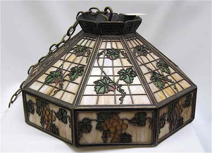 Appraisal: BRADLEY AND HUBBARD STAINED GLASS HANGING LAMP SHADE FIXTURE The