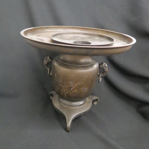 Appraisal: Japanese Bronze Censer with Mixed Metaland Foliage tri-footed serpent handles