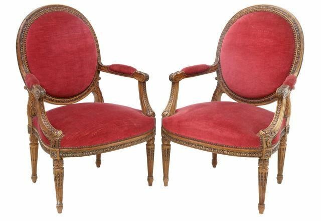 Appraisal: pair French Louis XVI style armchairs late th c carved