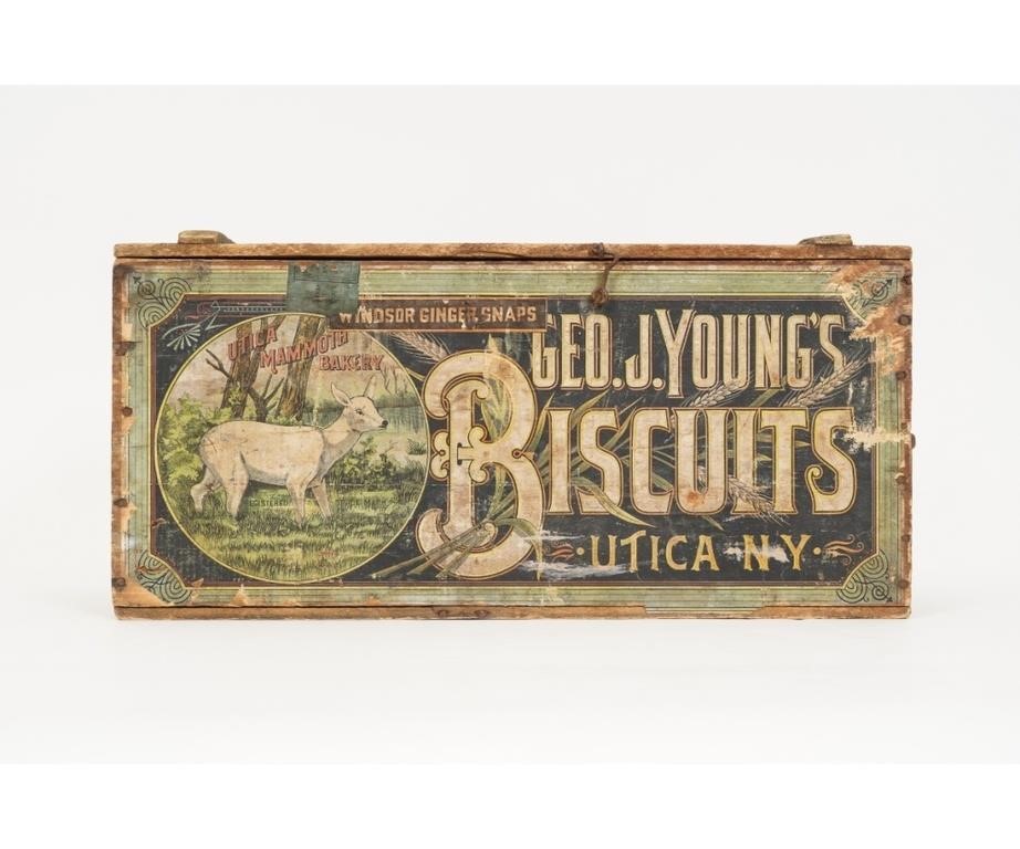 Appraisal: George J Young's Biscuits box with original paper labeling Utica