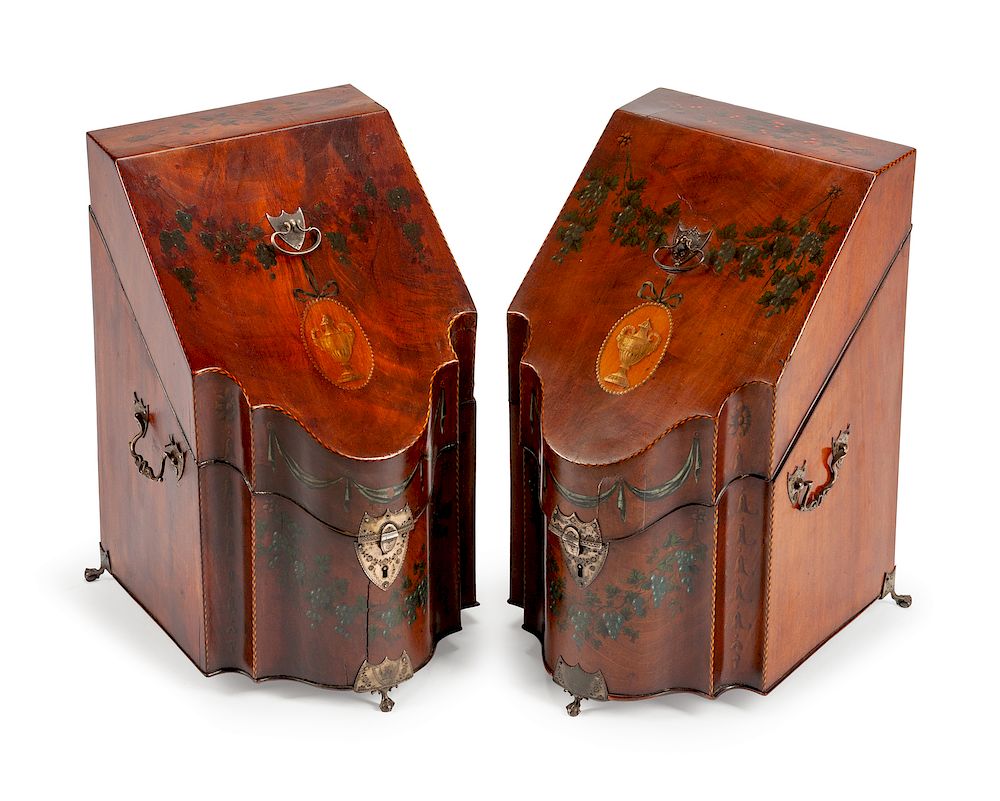 Appraisal: A Pair of George III Painted Mahogany Stationery Boxes A