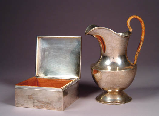 Appraisal: STERLING SILVER WOOD LINED BOX AND CREAMER creamer has rattan