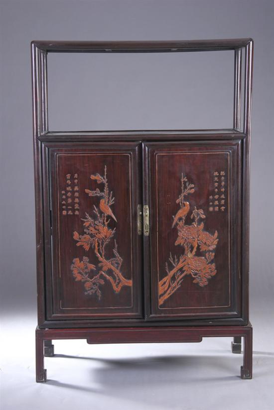 Appraisal: CHINESE ROSEWOOD CABINET th century Of rectangular outline with open