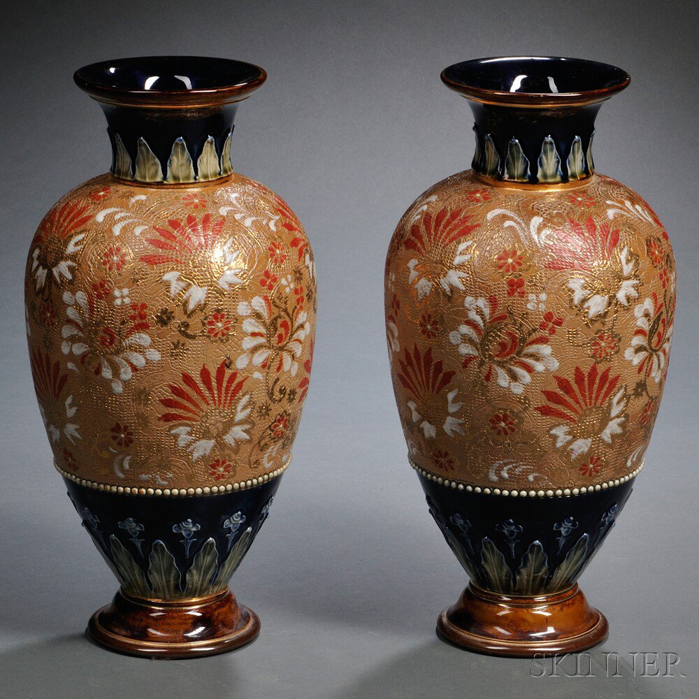 Appraisal: Pair of Royal Doulton Slater's Patent Stoneware Vases England early