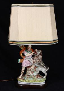 Appraisal: English Staffordshire figural group depicting a lion tamer mounted as