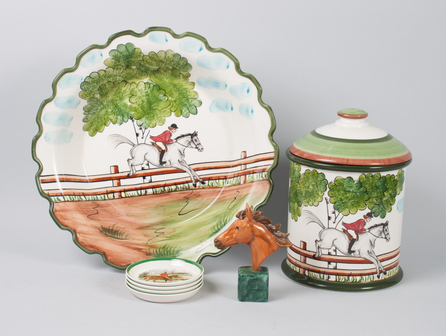 Appraisal: Group of equestrian theme china articles including Spode coasters in