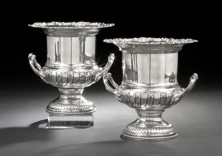 Appraisal: Pair of English Silverplate Wine Coolers third quarter th century