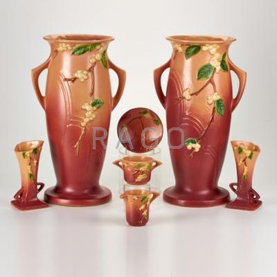 Appraisal: ROSEVILLE Snowberry pair of floor vases IV pair of cabinet