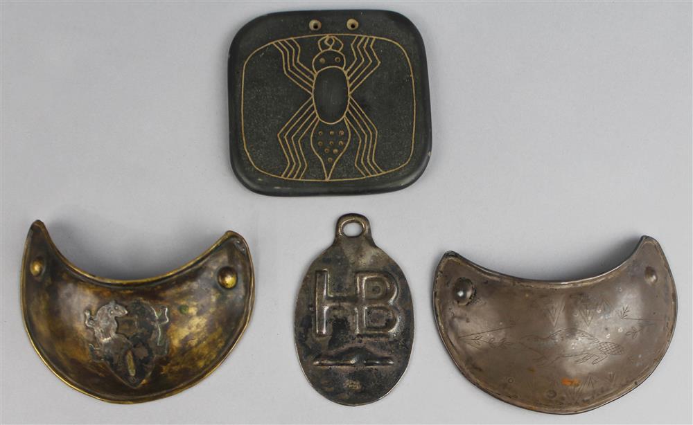 Appraisal: TWO METAL GORGETS WITH ANIMAL MOTIFS COPY OF HUDSON BAY