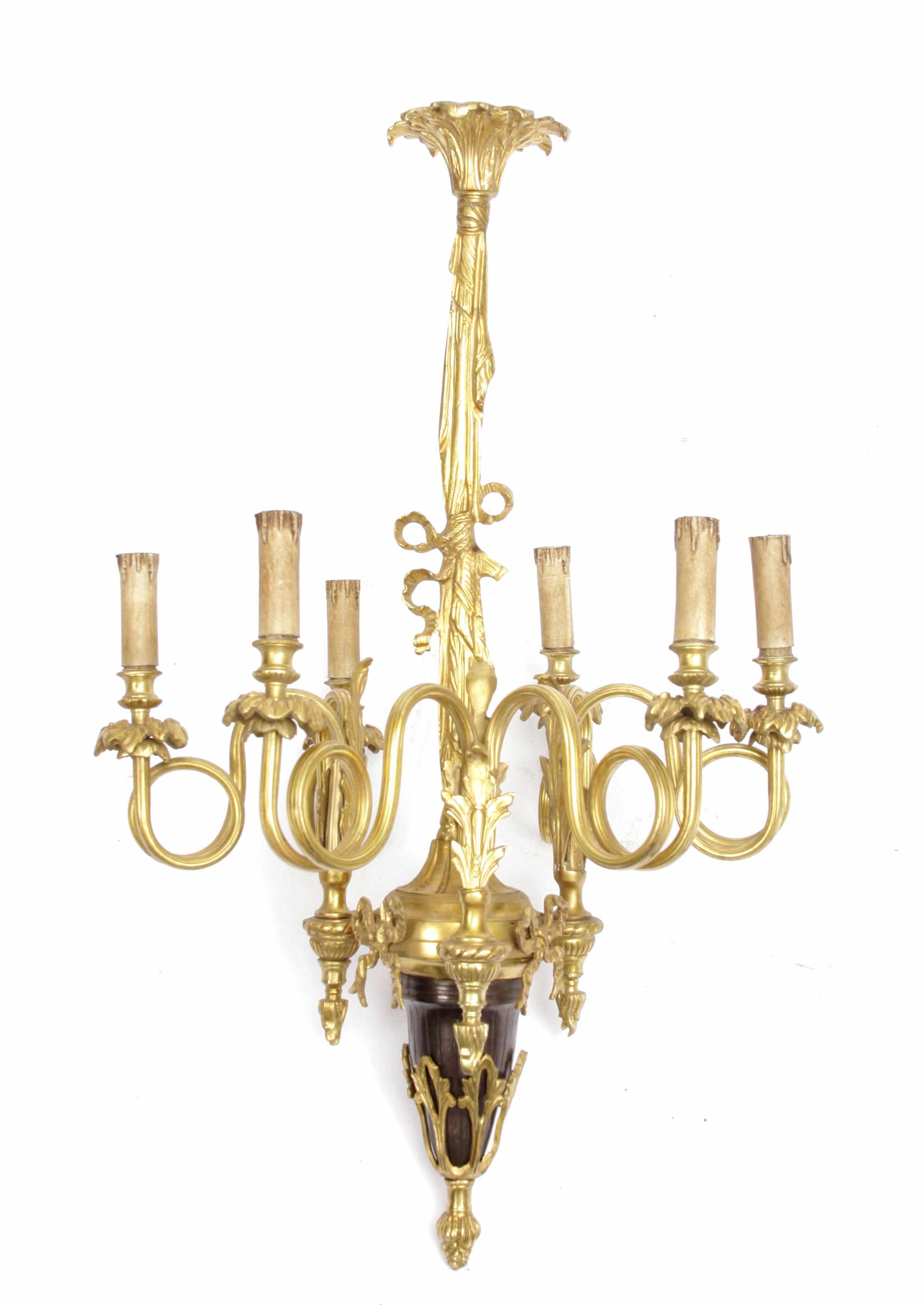 Appraisal: A Louis XVI style gilt and patinated bronze six light