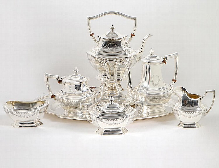 Appraisal: AMERICAN STERLING SILVER SEVEN PIECE TEA COFFEE SERVICEWallace Hallmarked Comprising