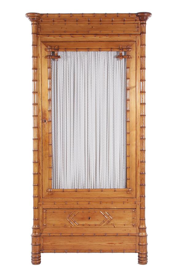 Appraisal: English faux-bamboo pine clothespress last quarter th century frame-and-panel case