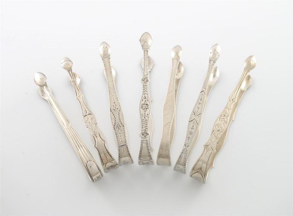 Appraisal: A collection of seven pairs of George III silver sugar