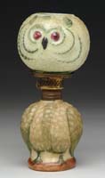 Appraisal: OWL MINI LAMP S - White milk glass with green