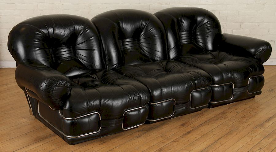 Appraisal: THREE SECTION ITALIAN CHROME LEATHER SOFA C A three section