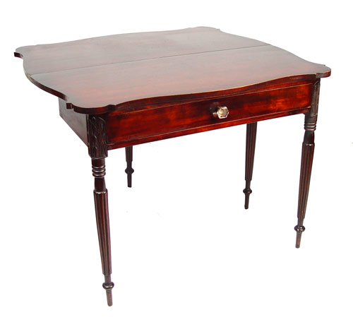 Appraisal: TH C SHERATON STYLE GAME TABLE Cookie corner top flip