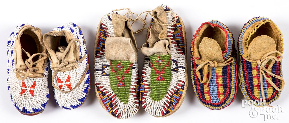 Appraisal: Three pairs American Indian beaded childs moccasin Three pairs of