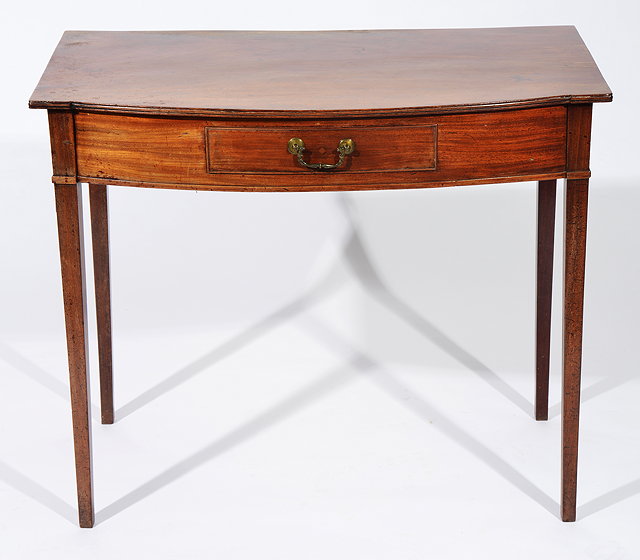 Appraisal: A TH CENTURY MAHOGANY BOW FRONTED SIDE TABLE with single