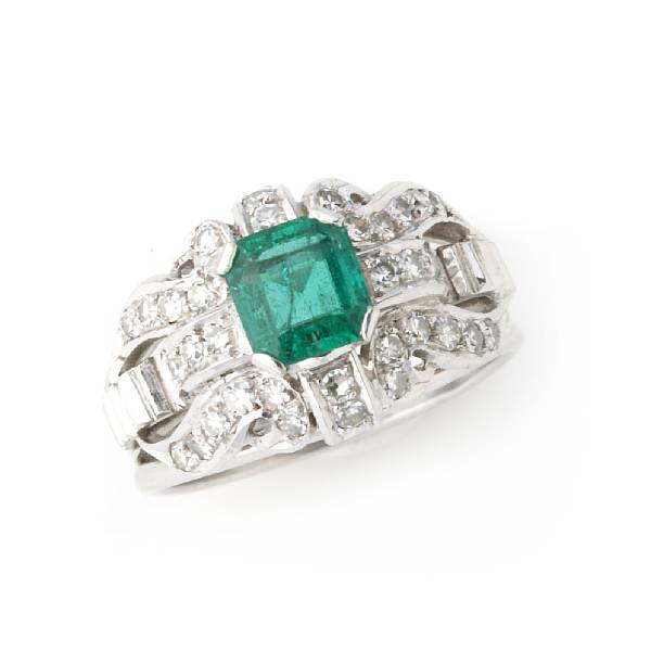 Appraisal: An emerald diamond and white gold ring