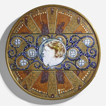 Appraisal: Taxile Doat PLAQUE WITH HERCULES MEDALLION France glazed porcelain with