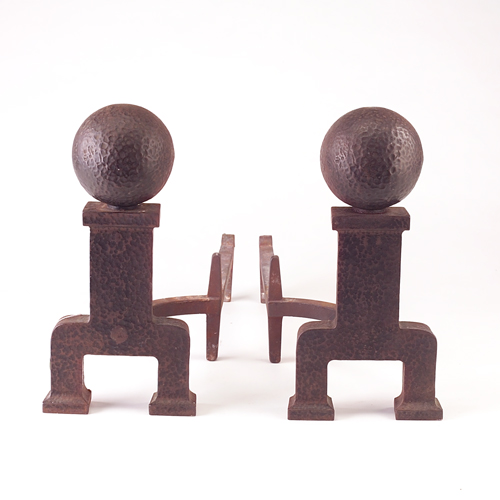 Appraisal: BRADLEY HUBBARD Pair of andirons with ball tops and swiveling