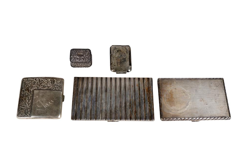 Appraisal: FIVE ASSORTED SILVER CASEScomprising one marked with illegible maker's mark