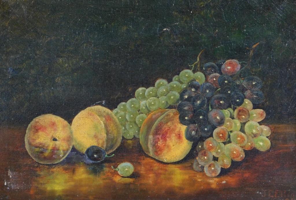 Appraisal: C J E EVERETT STILL LIFE GRAPES PEACHES PAINTING United